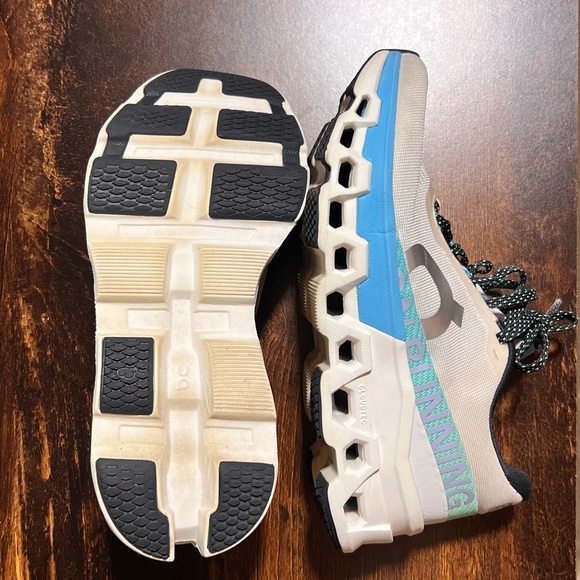 On Cloudmonster 2 women's running shoe in the Cream/Horizon colorway. - Picture 10 of 14